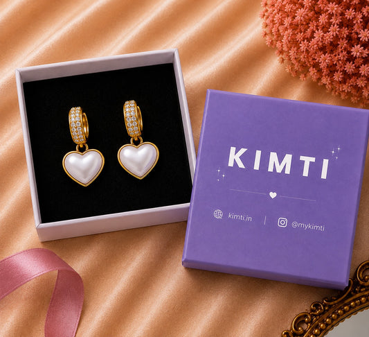 Pearl Heart Gold Plated Drop Earrings for Women