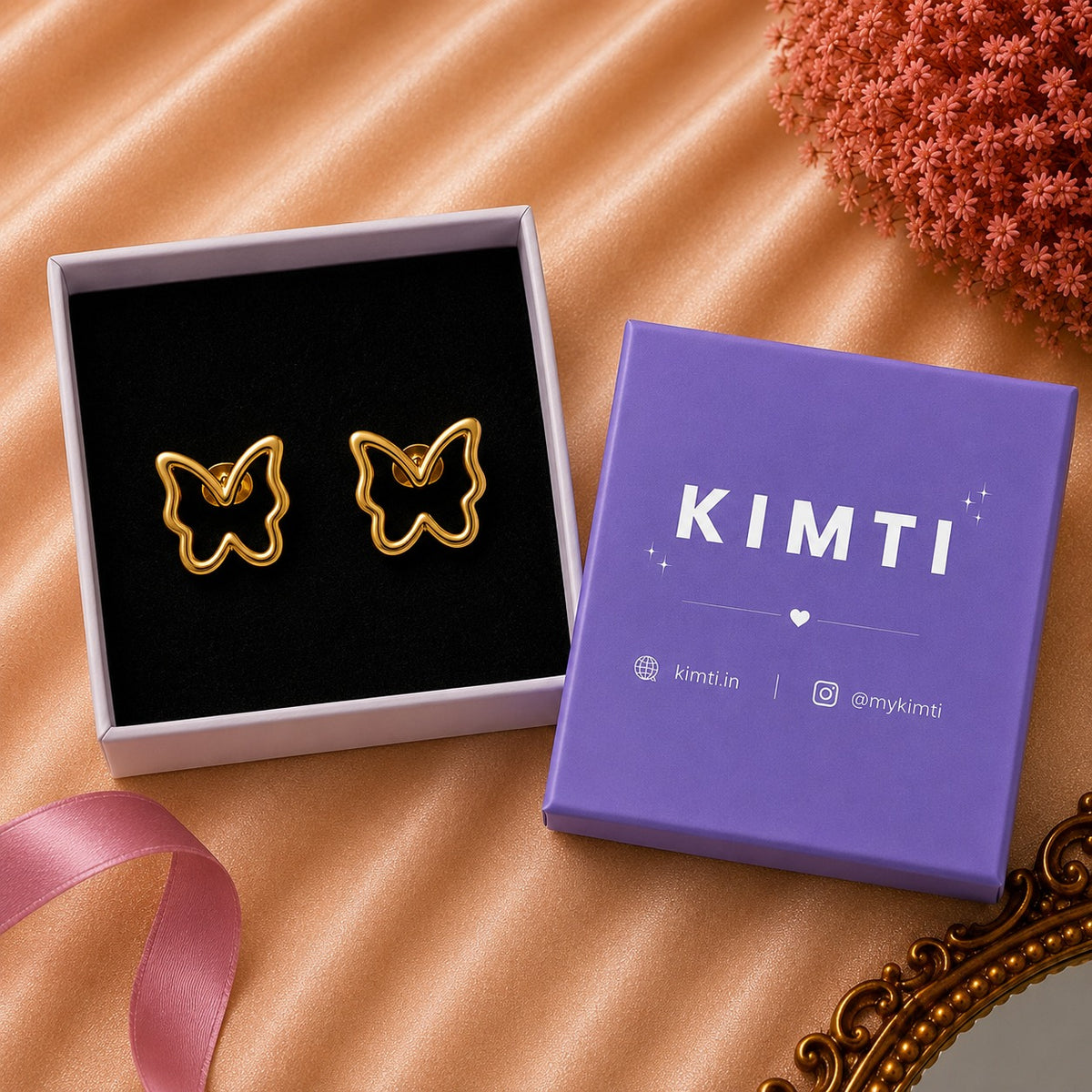 18K Gold Plated Butterfly Outline Stud Earrings