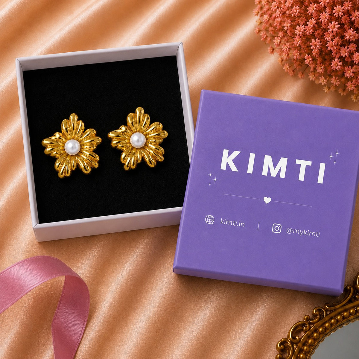 Golden Daisy Pearl Gold Plated Stud Earrings for Women