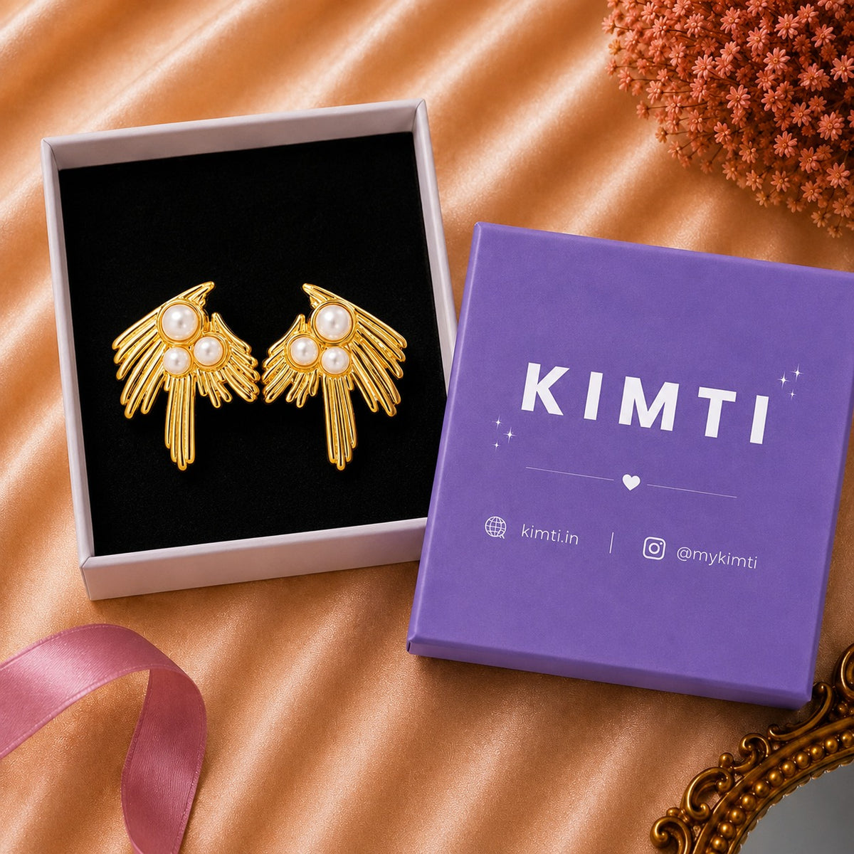 Golden Pearl Wing Stud Earrings