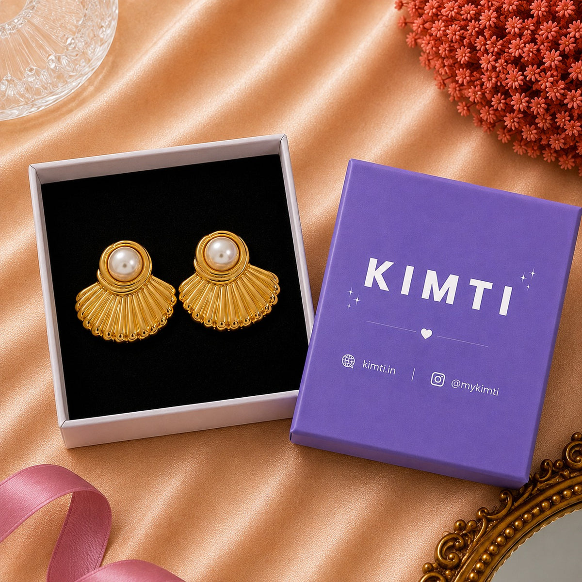 18K Gold Plated Half-sided Pearl Earrings