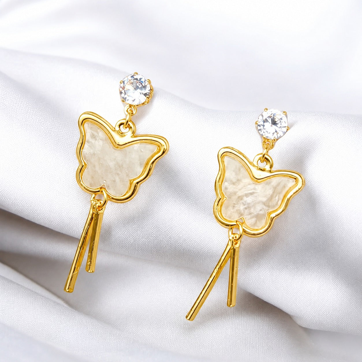 White Butterfly Dangler Drop Earring