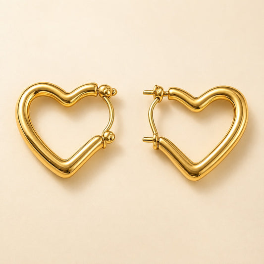 18K Gold Plated Half Heart Hoop Earring
