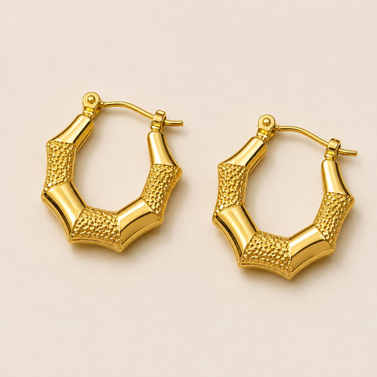 18k Gold Plated Textured Gold Hoop Earrings