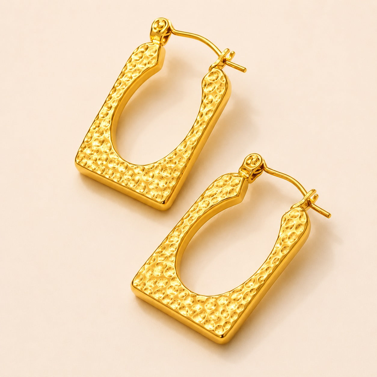18K Gold Plated Lunara Textured Geometric Hoop Earrings