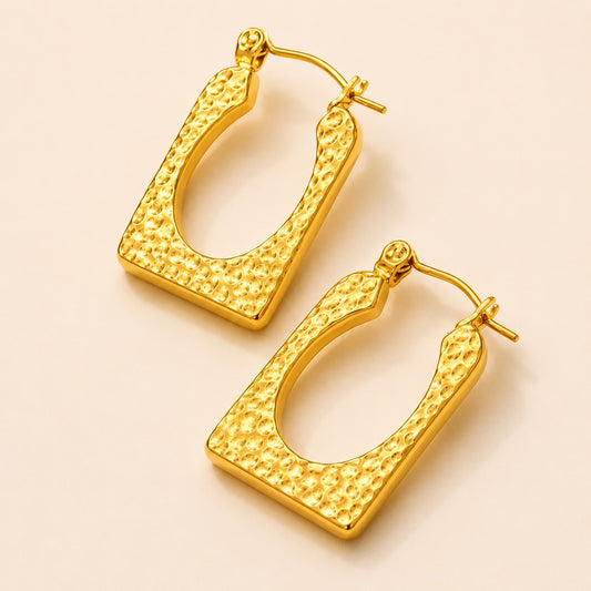 18K Gold Plated Lunara Textured Geometric Hoop Earrings