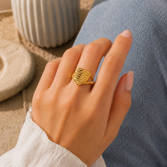 Modern Golden Heart Charm Ring