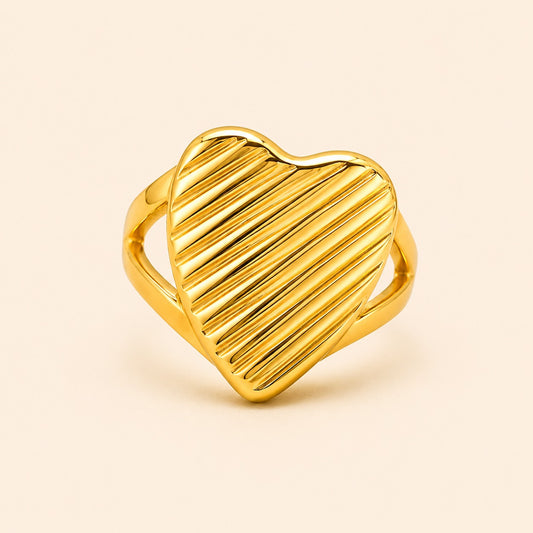 Modern Golden Heart Charm Ring