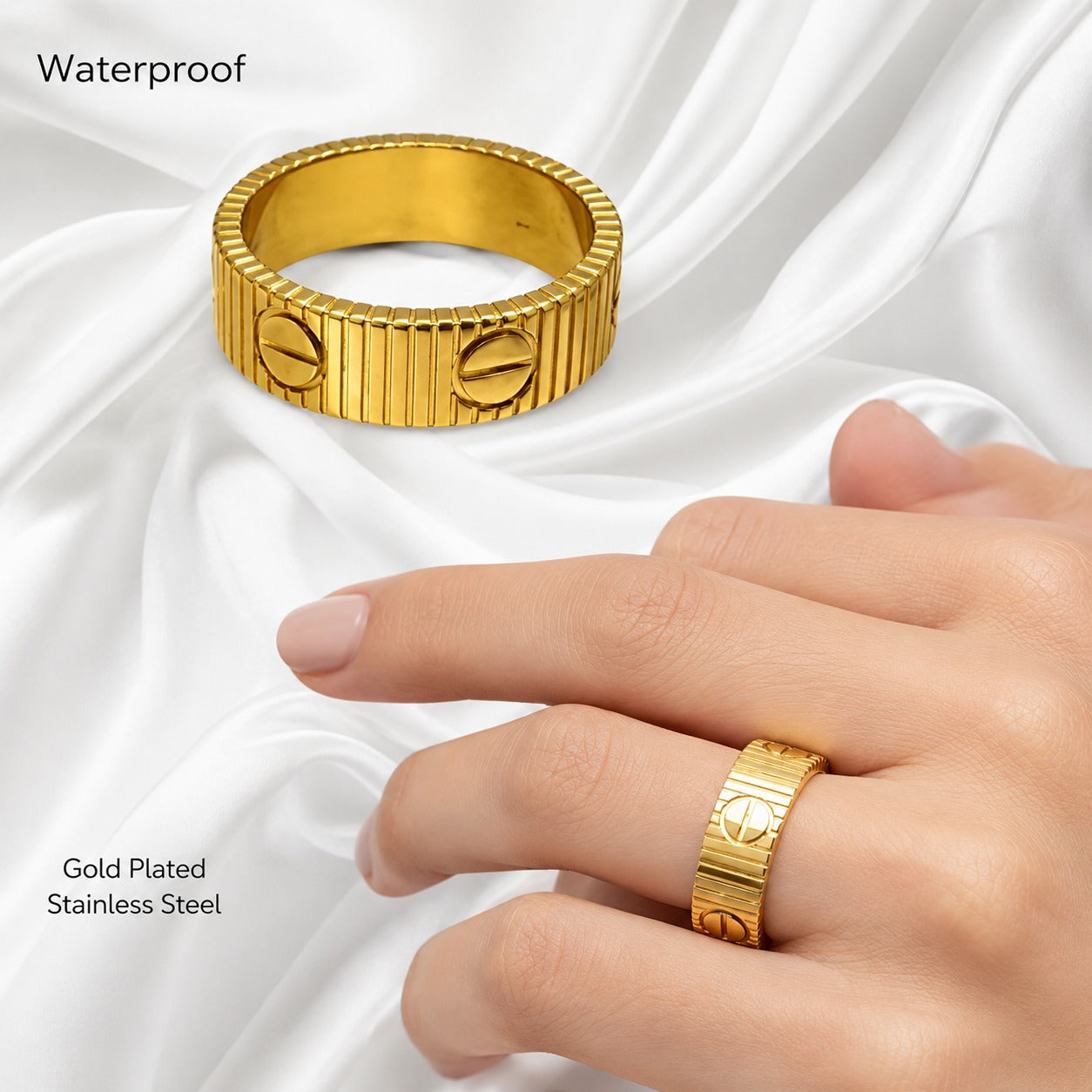 Luxe Ribbed Screw Gold Ring