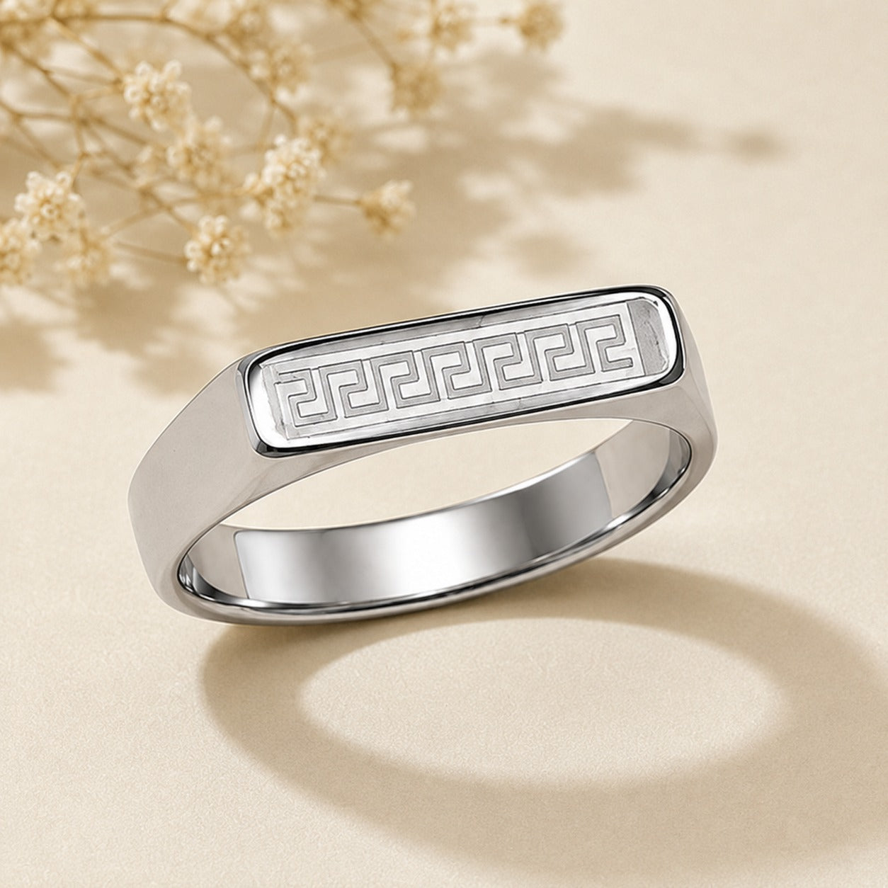 Men - Greek Key Geometric Silver Signet Ring