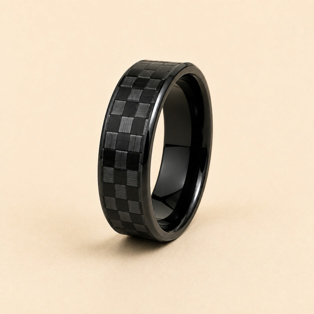 Men - Black Carbon Fiber Textured Ring