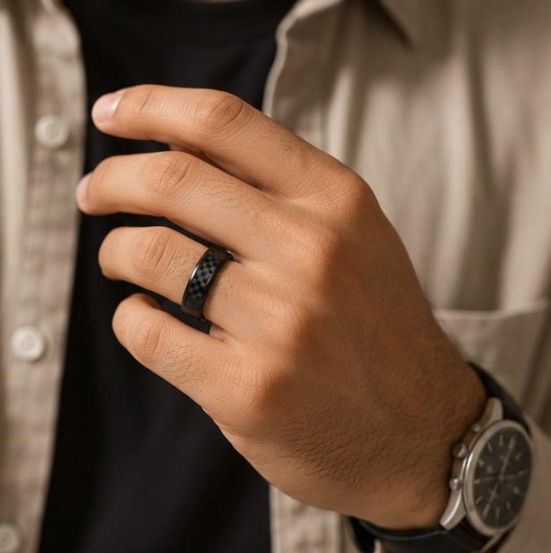 Men - Black Carbon Fiber Textured Ring