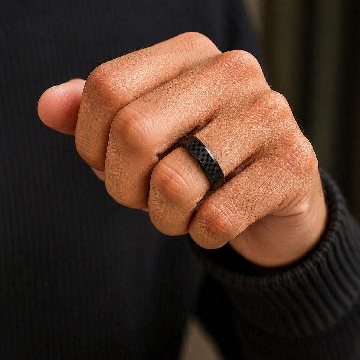 Men - Black Carbon Fiber Textured Ring
