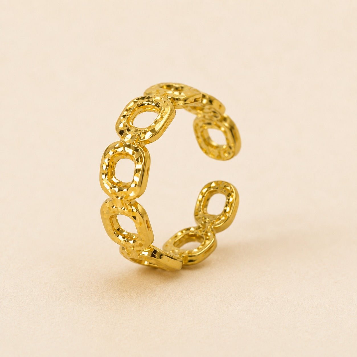 18K Gold Plated Geometric Link Adjustable Ring