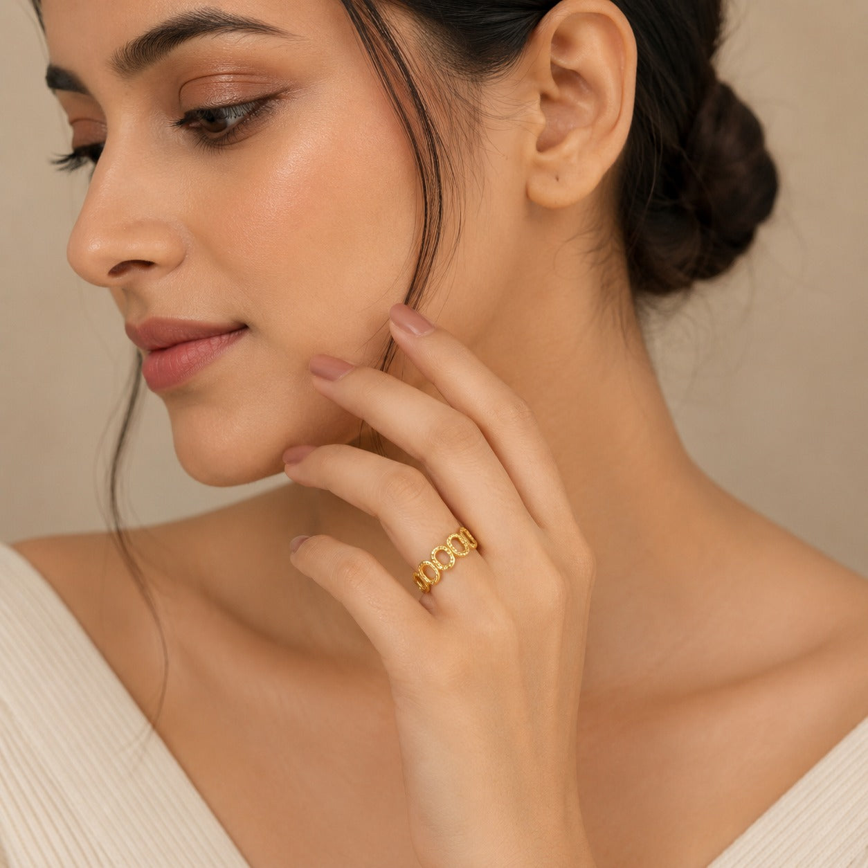 18K Gold Plated Geometric Link Adjustable Ring