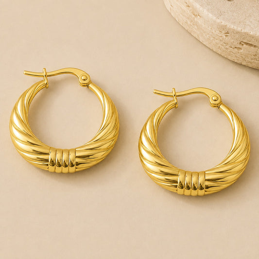 18k Gold Plated Round Thread Hoop Earring
