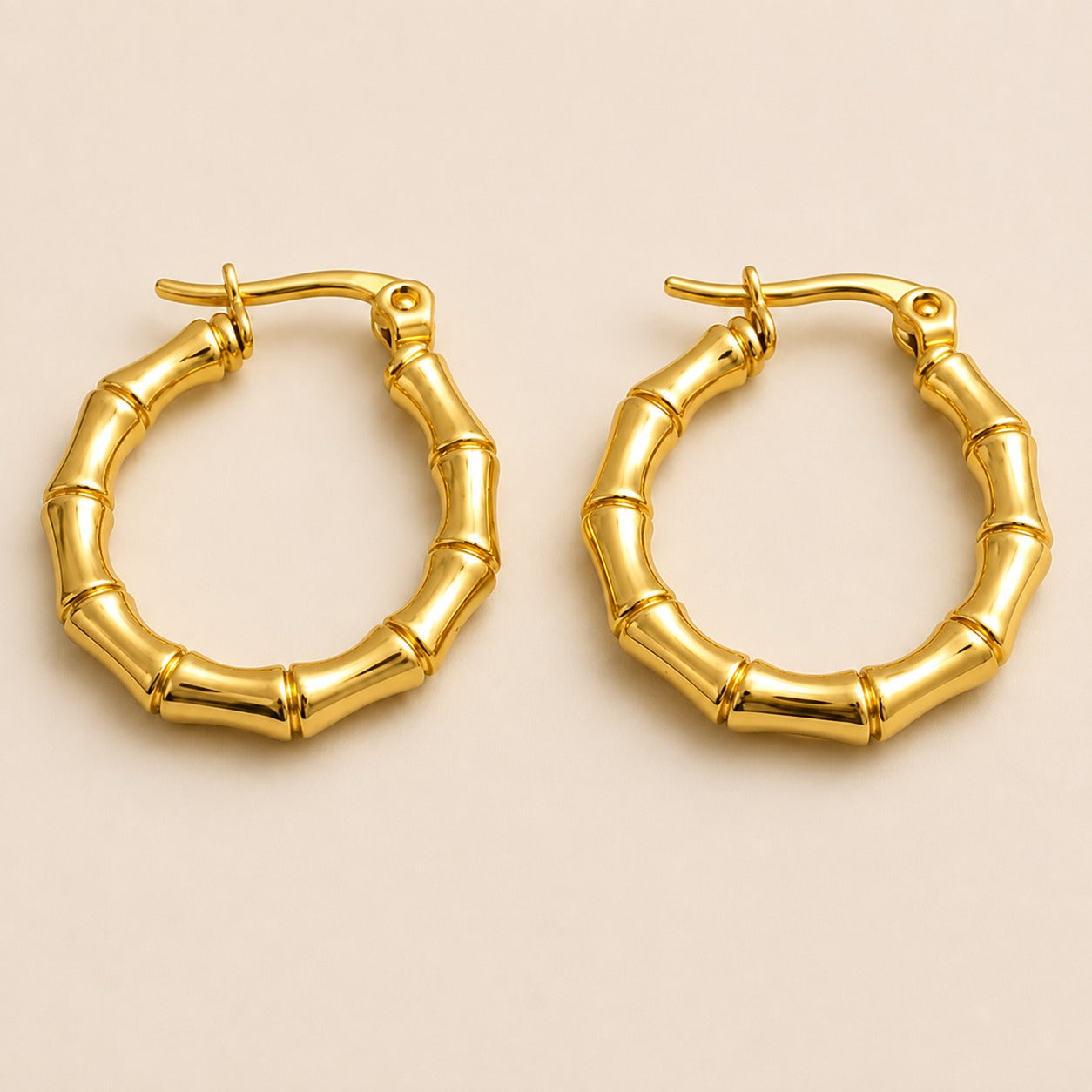 18K Gold Plated Royal Bamboo Statement Hoops Earring