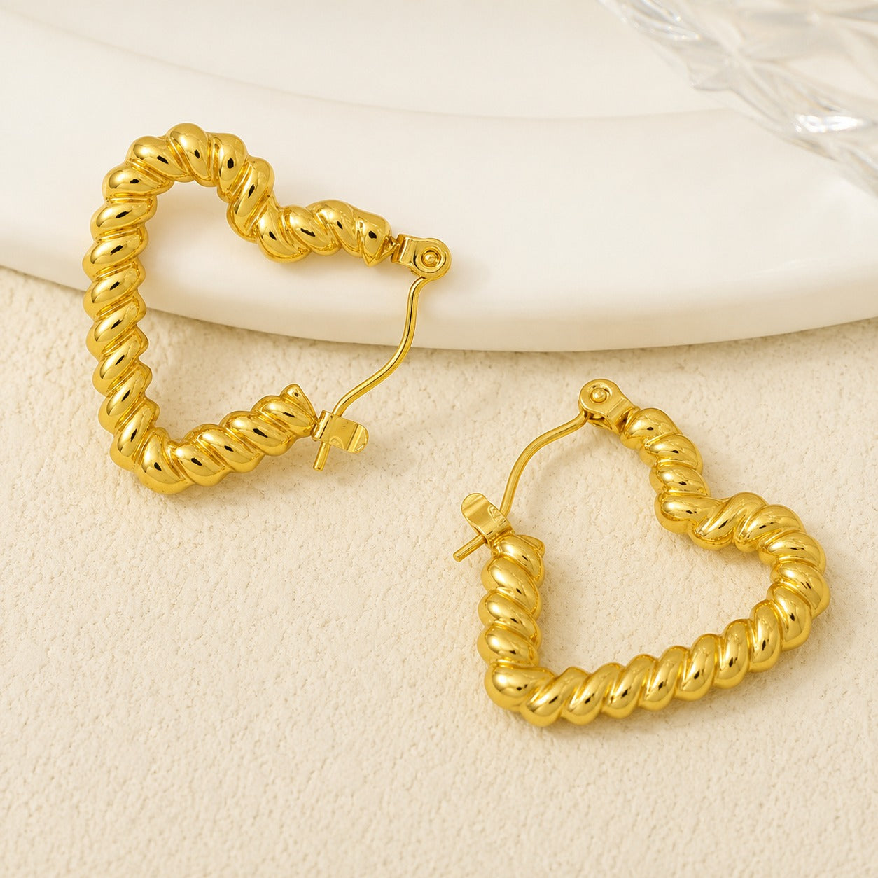 18K Gold Plated Heart Chunky Hoop Earrings