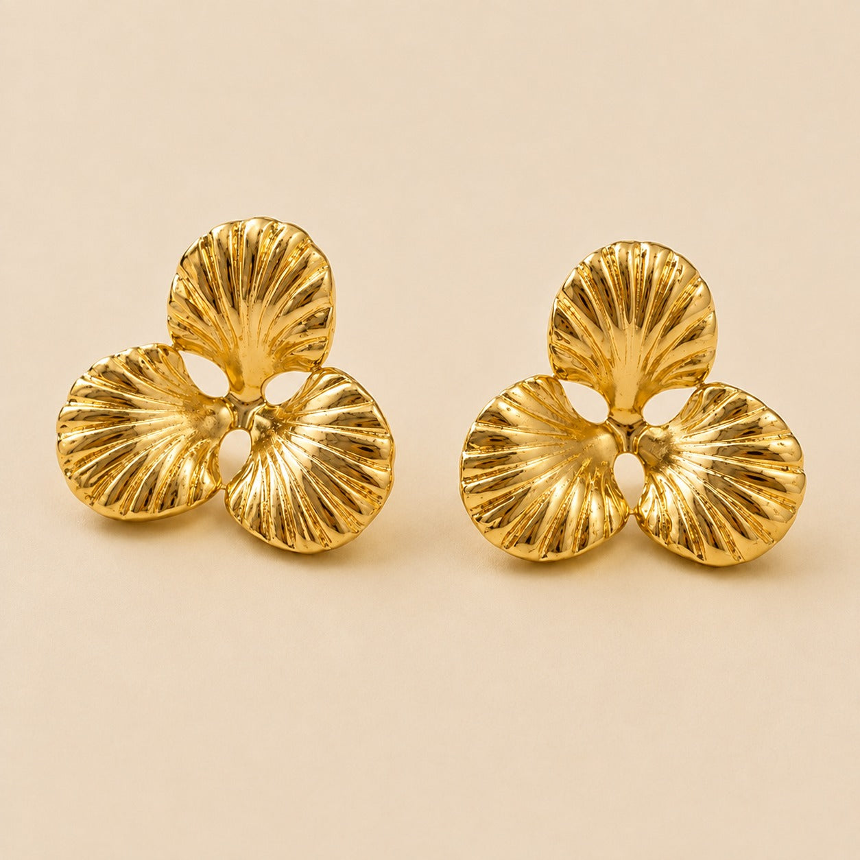 18K Gold Plated  Golden Flora Luxe Studs  Earrings
