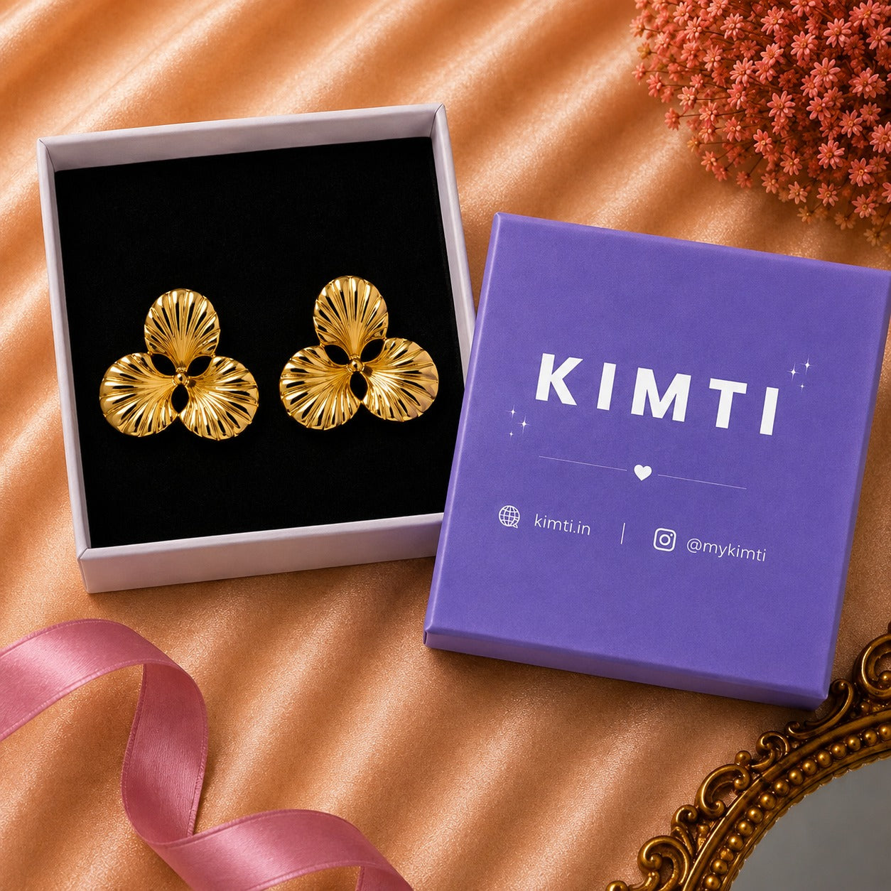 18K Gold Plated  Golden Flora Luxe Studs  Earrings