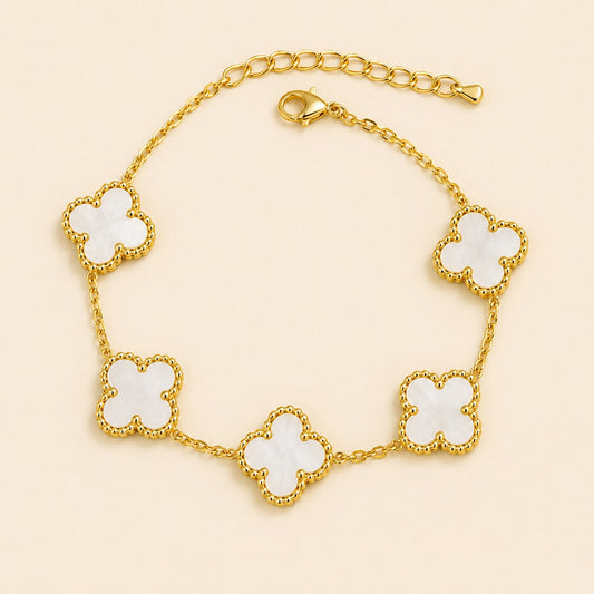 18k Gold Plated White Clover Wraparound Bracelet