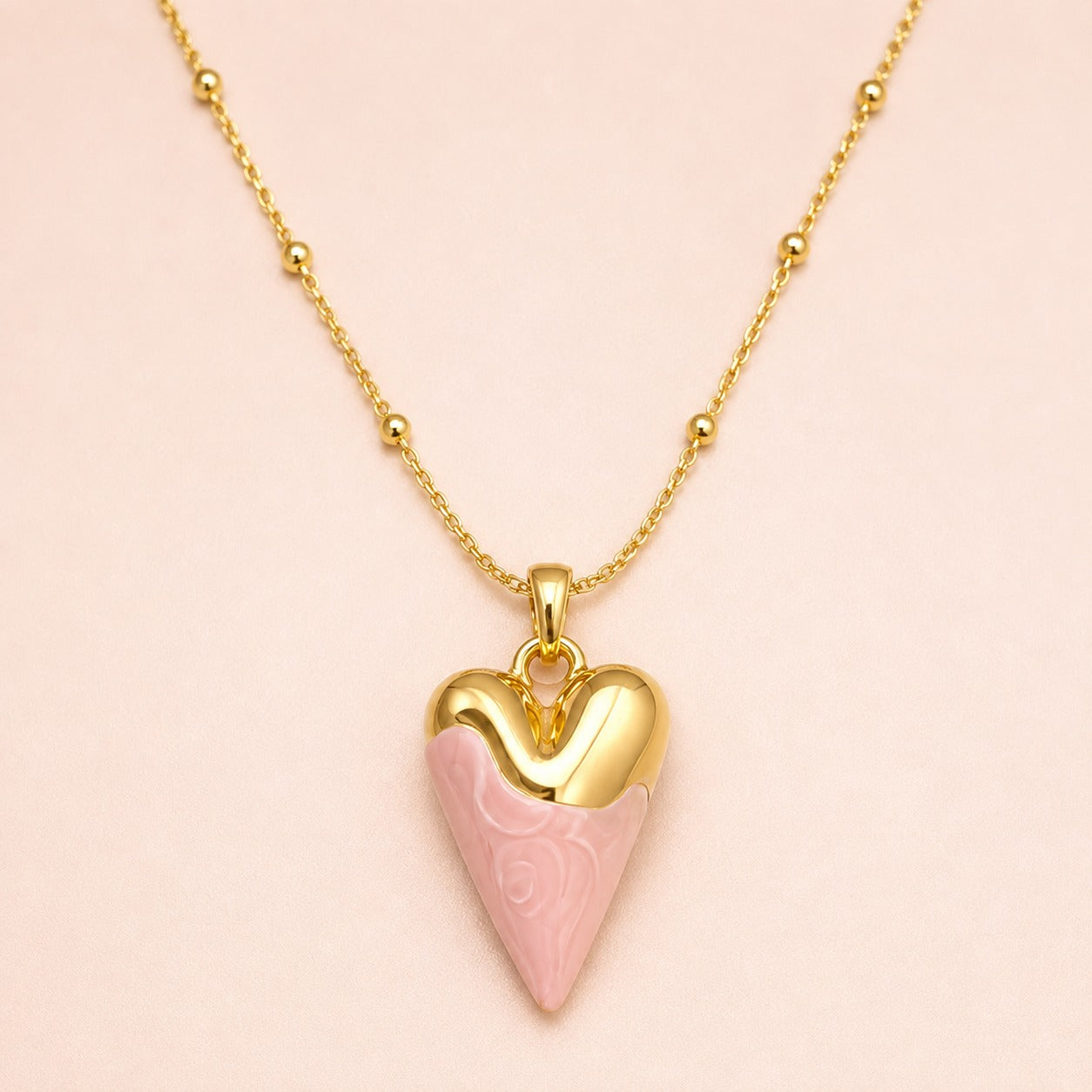 Pink Enamel Heart Charm Necklace