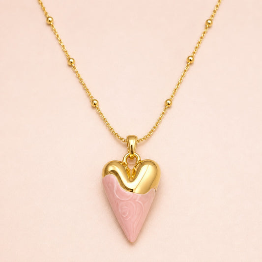 Pink Enamel Heart Charm Necklace