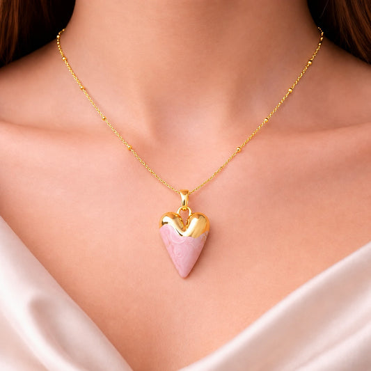 Pink Enamel Heart Charm Necklace
