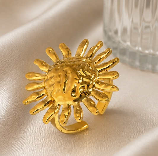 18K Gold Plated Sunburst Statement Ring