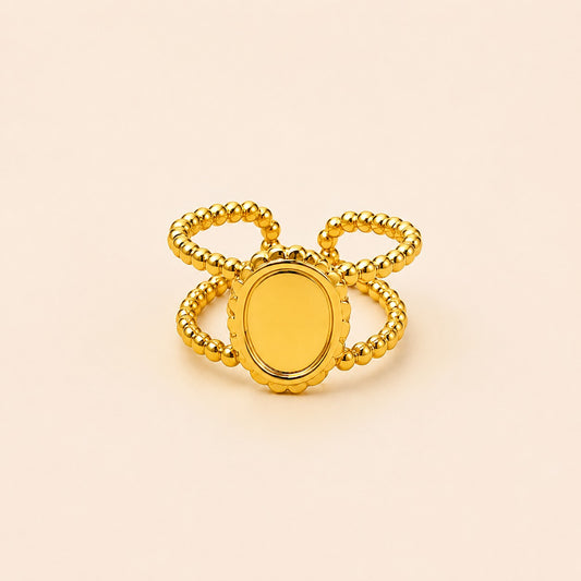 Golden Beaded Crown Statement Ring