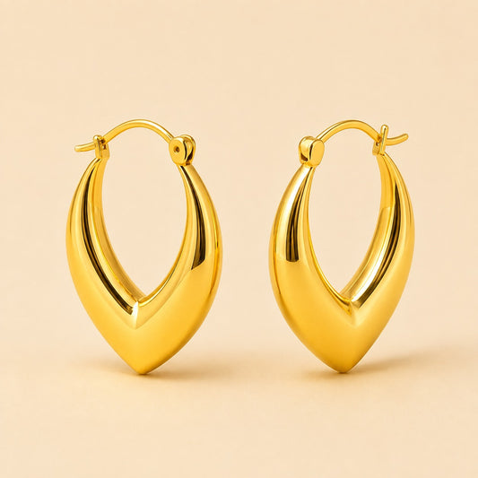 18K Gold Plated Elegant V-Drop Hoops Earring
