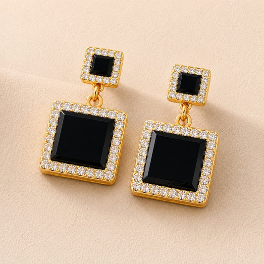 Gold-Toned Crystal Rectangular Shape Earring