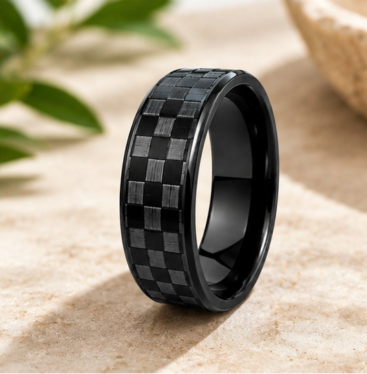 Men - Black Carbon Fiber Textured Ring