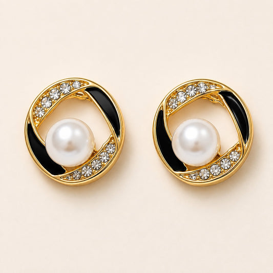 Pearl Heart Black Square Earring