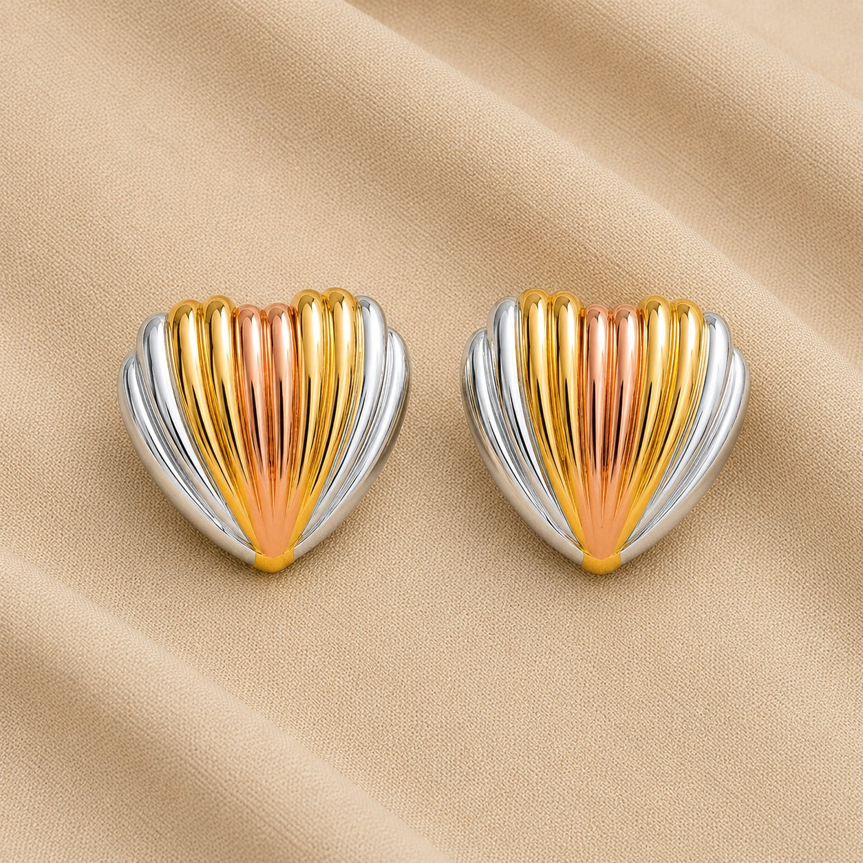 18K Gold Plated Tricolor Heart Stud Earrings