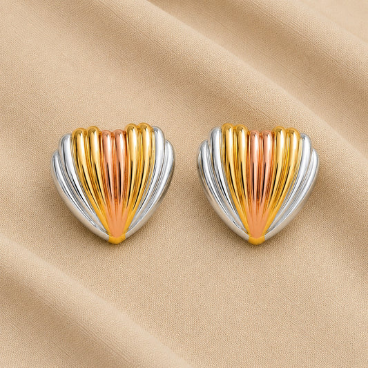 18K Gold Plated Tricolor Heart Stud Earrings