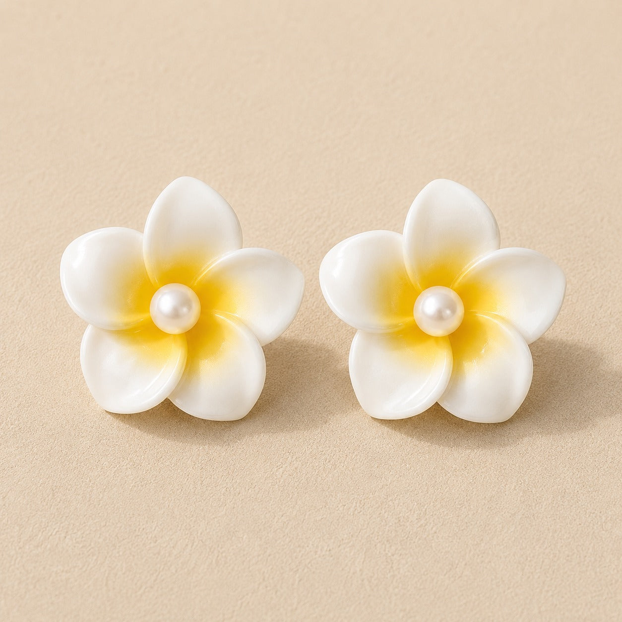 White & Yellow Plumeria Pearl Floral Earring