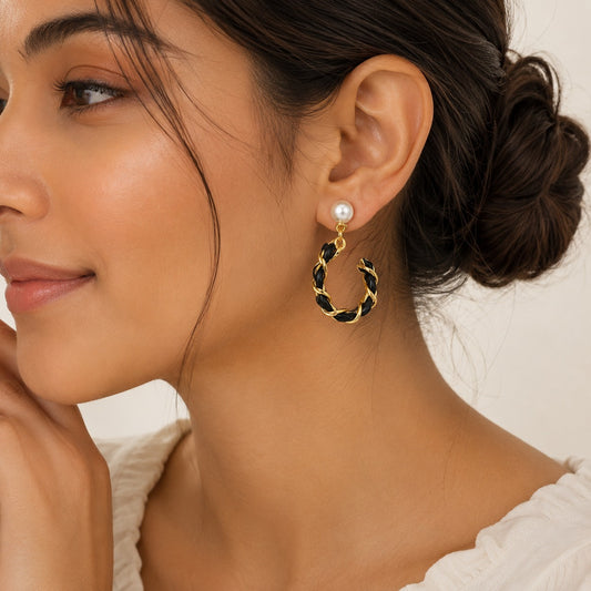 Black & Gold Twist Pearl Earrings