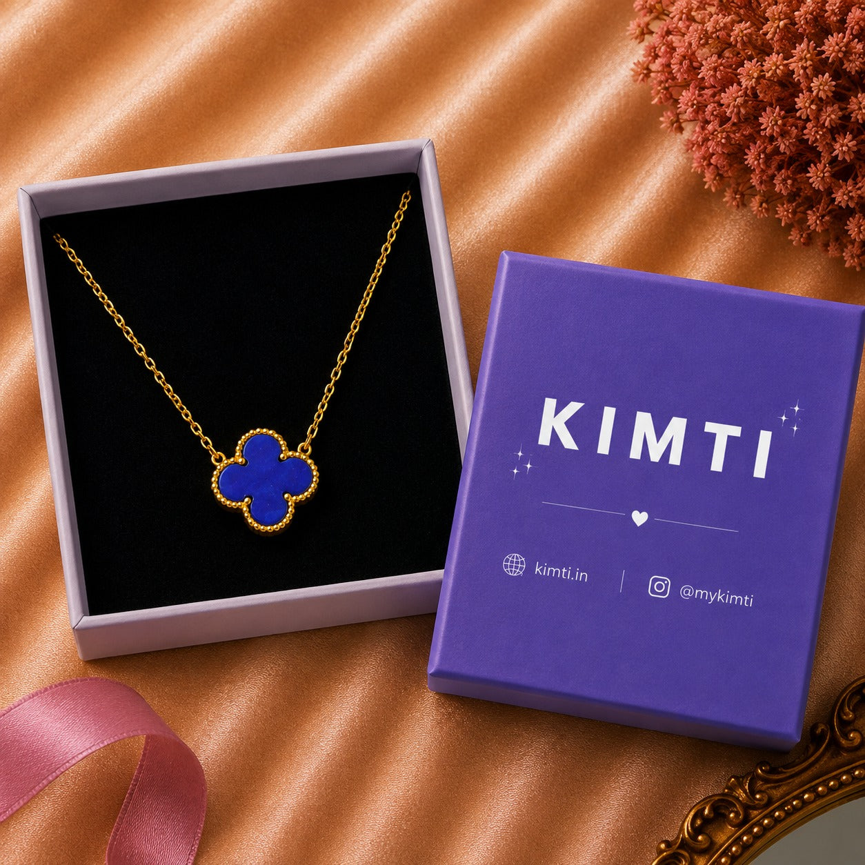 18k Gold Plated Blue Pendant  Anti Tarnish Neckalce