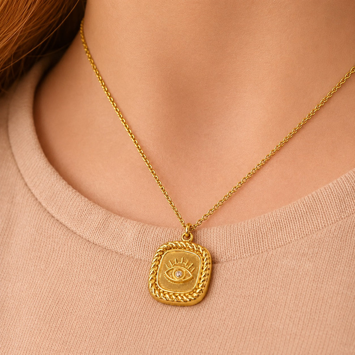 18k Gold Plated Protective Nazar Coin Necklace