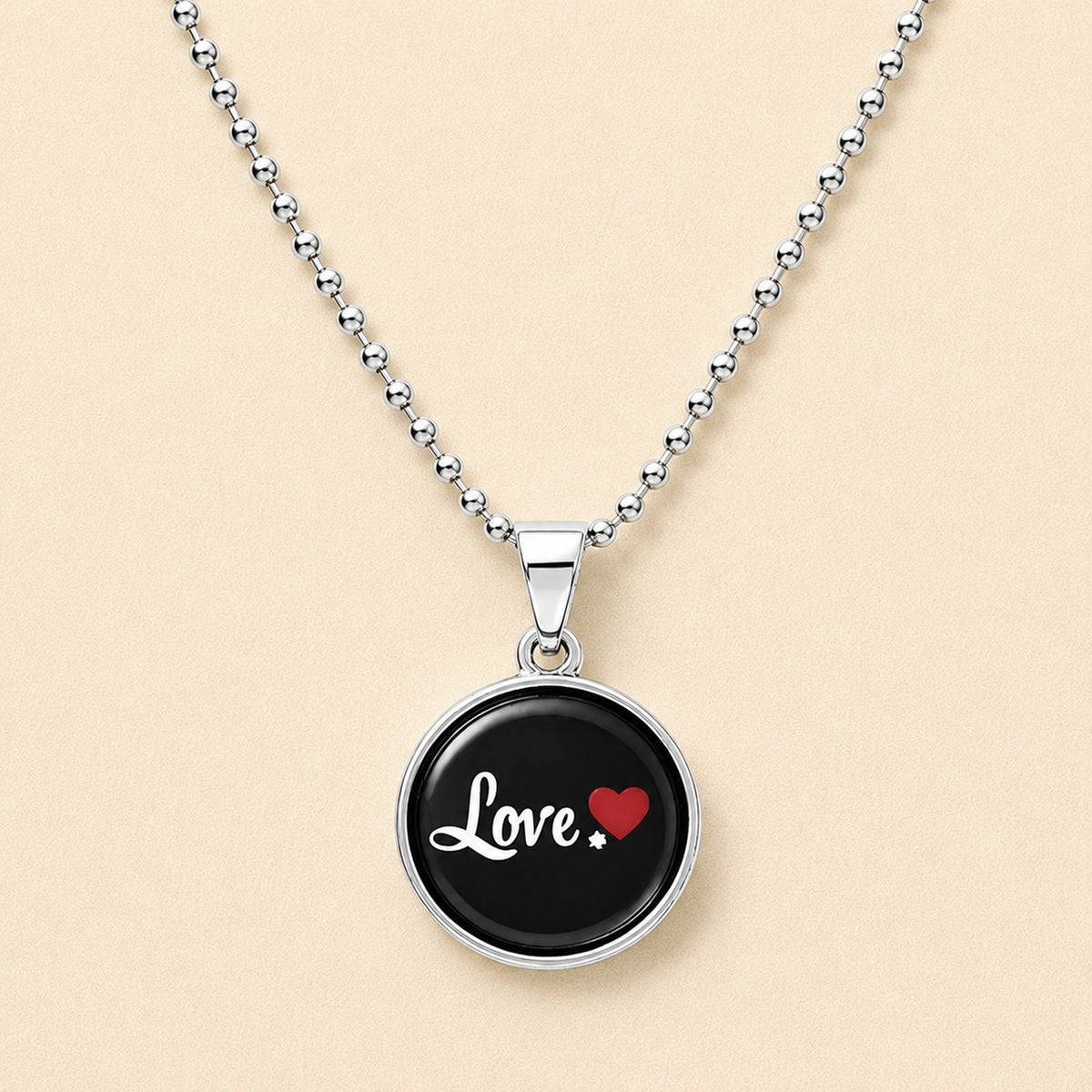 Black Love Round Pendant Necklace