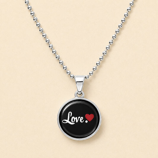 Black Love Round Pendant Necklace