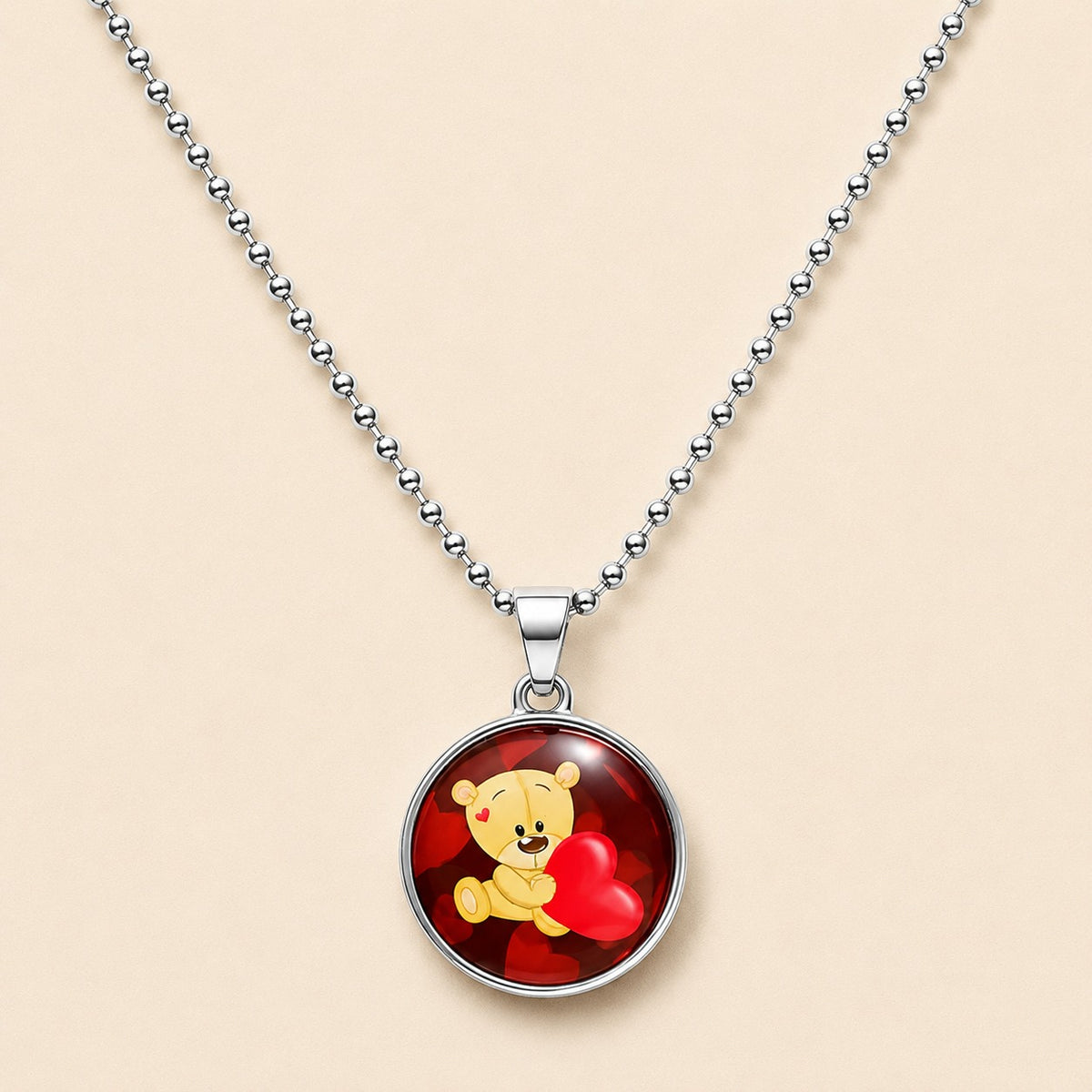 Teddy Bear Heart Pendant Necklace