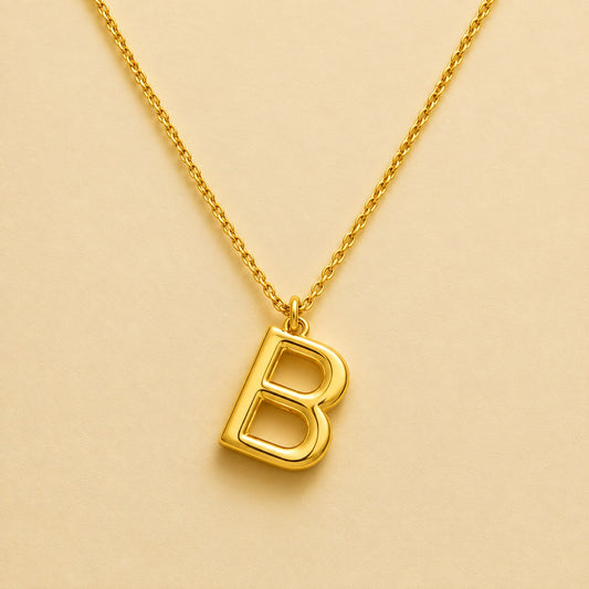 18k Gold Plated Initial Bold Alphabet B Necklace