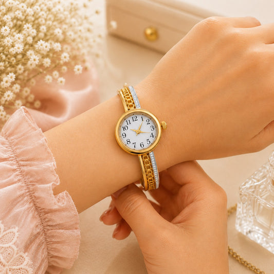 Elegant Dual-Tone Crystal Bracelet Watch