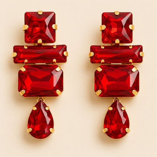 Red Ruby Geometric Earrings