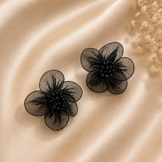Fairy Fabric Black Lace Stud Earrings