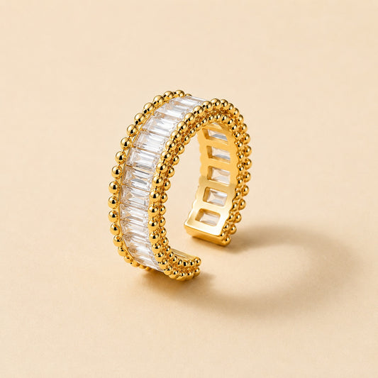 Golden Crystal Baguette Eternity Ring