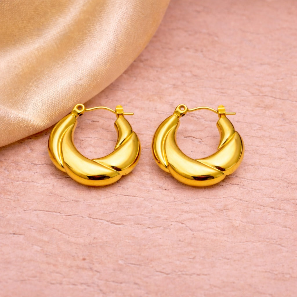 18k Gold Plated Golden Twist Luxe Hoop Earrings
