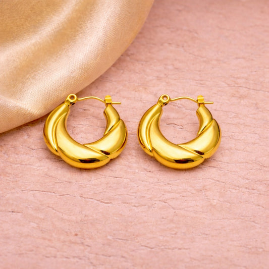 18k Gold Plated Golden Twist Luxe Hoop Earrings